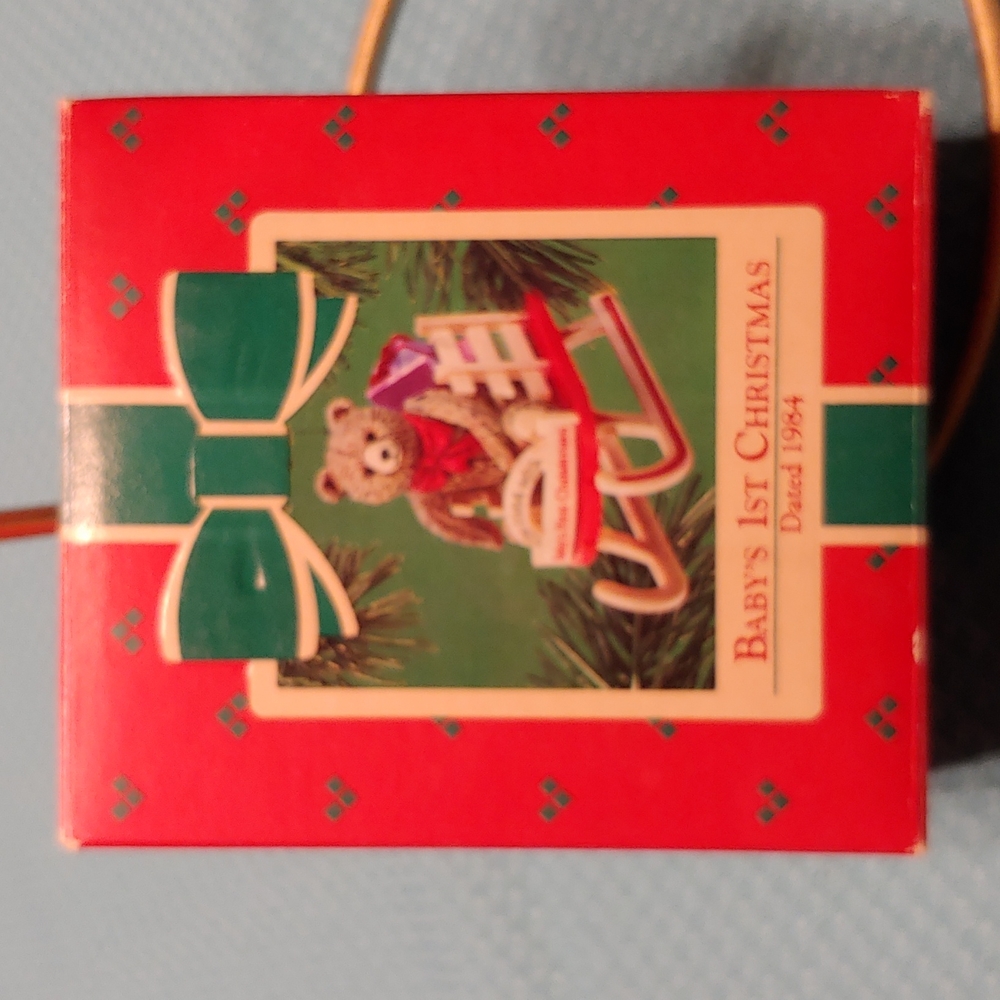 Hallmark Keepsake Ornaments Baby's First Christmas 1984 bear on sleigh
